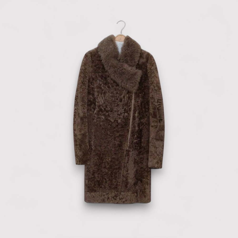 Brunello Cucinelli Fur Coat Jacket Teddy Top Brown Winter Women's size IT42 M 6